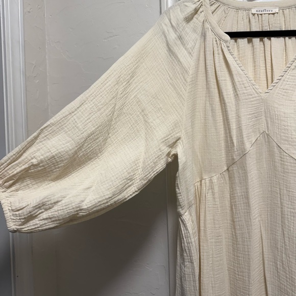 Neuflora Mayfield 100% Cotton Cream Long Sleeve Women's Dress with Pockets - Picture 6 of 15